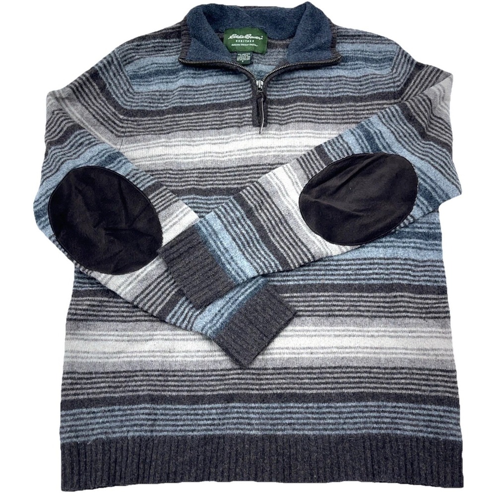 Eddie‎ Bauer Sweater Men Small Brown Pullover Lambs Wool Elbow Patch Grandpa
